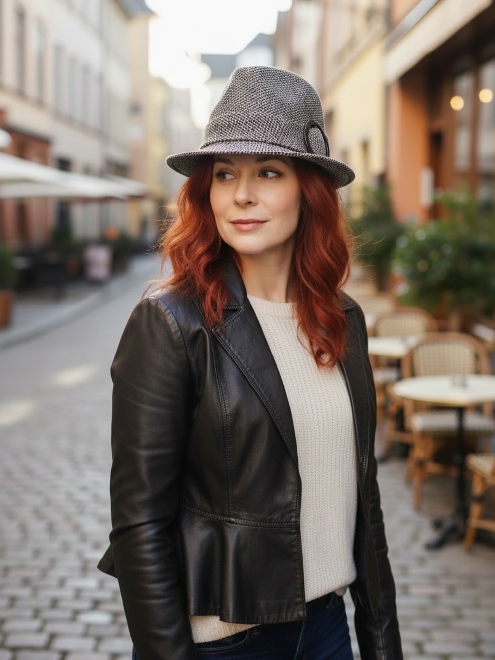 Arden B. Black Satin-Lined Hat with Woven Ivory Trim